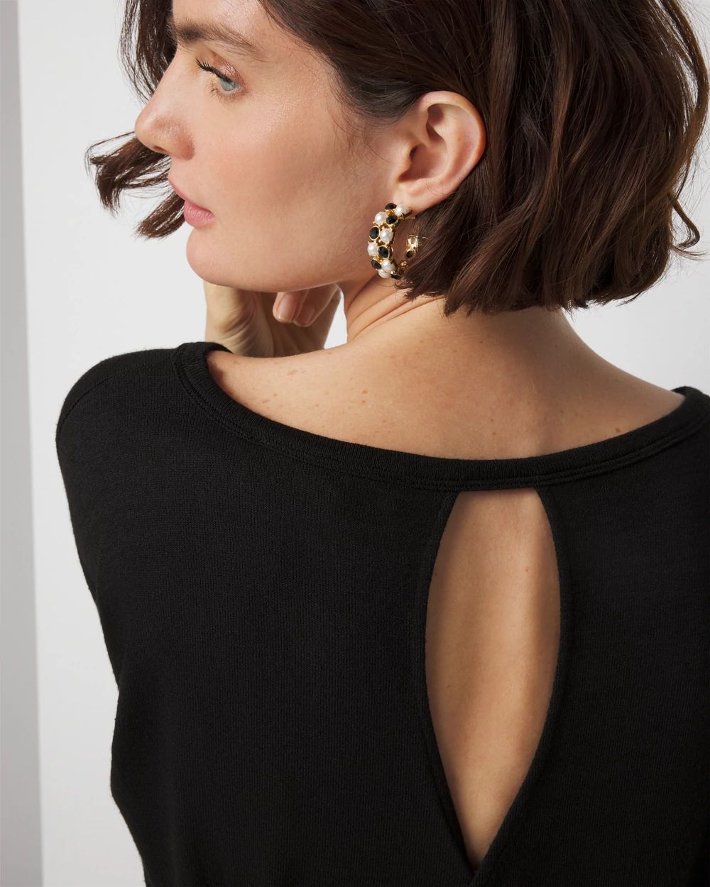 Long Sleeve Knit Top with Cutout Back | White House Black Market